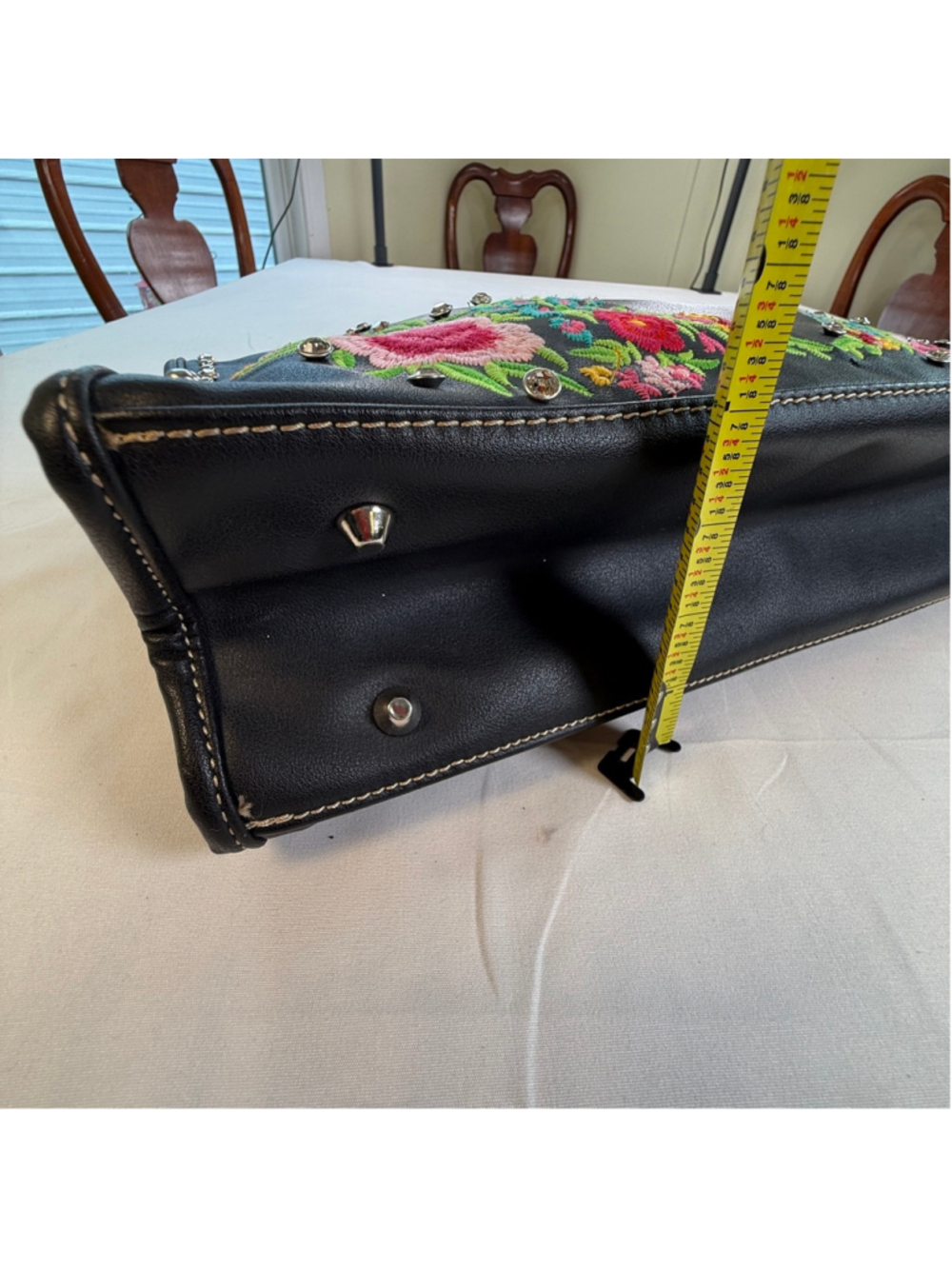 Montana West Black Floral Embroidered Rhinestone Studded Western Tote Handbag - Picture 6 of 11